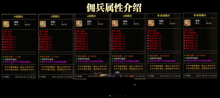 佣兵属性介绍